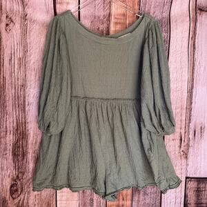 Free People FP Beach Romper Beyond Obsessed Green Puff Sleeve Casual Boho M